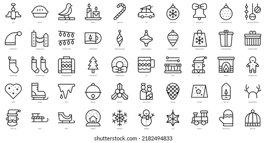 Decoración de navidad en línea delgada Iconos. Ilustración del vector