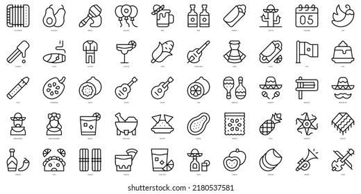 Set of thin line cinco de mayo Icons. Vector illustration
