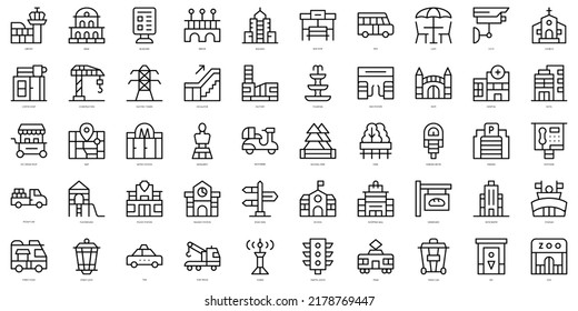Set of thin line city Icons. Vector illustration
