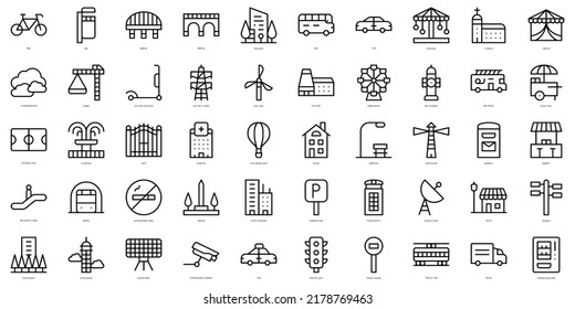 Set of thin line city Icons. Vector illustration