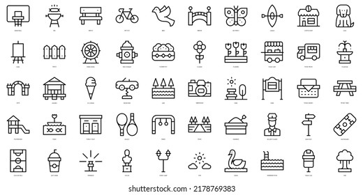 Set of thin line city park Icons. Vector illustration