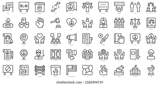 Set Of Thin Line Civil Rights Movement Icons. Vector Illustration