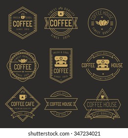 Set of thin line coffee shop labels, banner, ribbon, logo and badges vector set