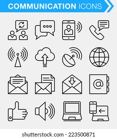 Set of thin line communication icons.