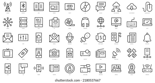 Set of thin line communication and media Icons. Vector illustration