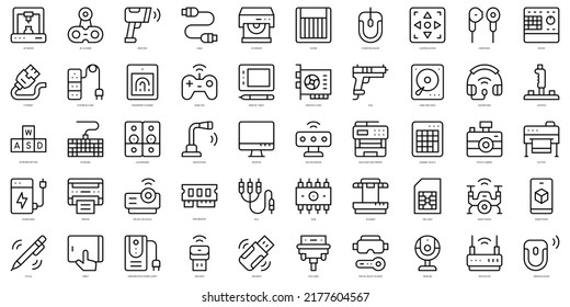 Set Of Thin Line Computer Peripherals Icons. Vector Illustration