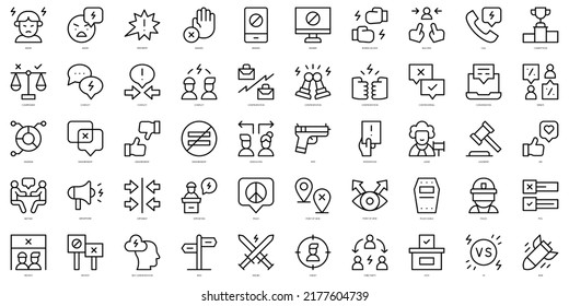 Set of thin line confrontation Icons. Vector illustration