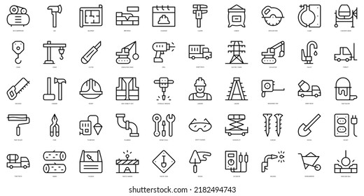 Set of thin line construction Icons. Vector illustration