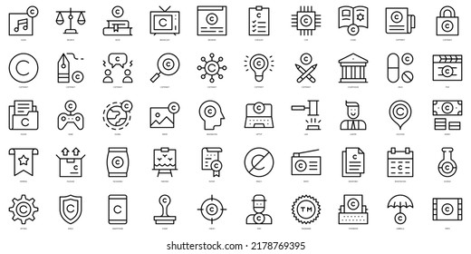 Set of thin line copyright Icons. Vector illustration
