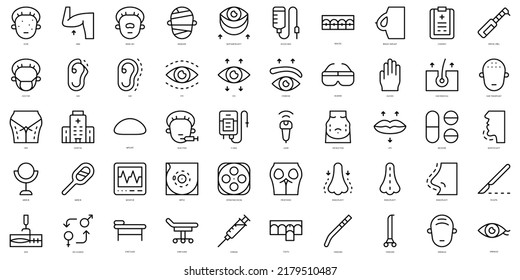 Set of thin line cosmetic surgery Icons. Vector illustration