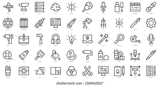 Set of thin line creative tools Icons. Vector illustration