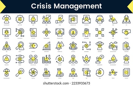 Set of thin line crisis management Icons. Line art icon with Yellow shadow. Vector illustration