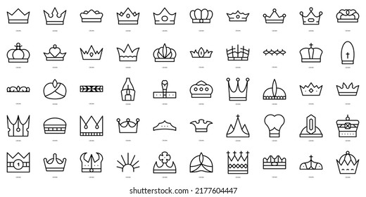 Set of thin line crowns Icons. Vector illustration