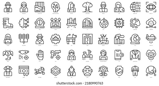 Set of thin line cyberpunk Icons. Vector illustration