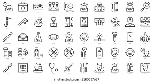 Conjunto de Iconos dentistas de línea delgada. Ilustración del vector