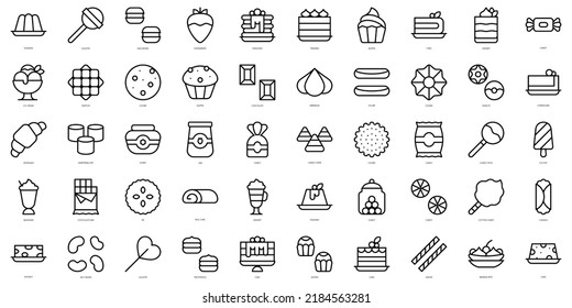 Set of thin line desserts and candies Icons. Vector illustration