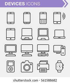 Set of thin line devices icons.
Pixel perfect icons for mobile apps and web design.