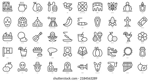 Set of thin line dia de muertos Icons. Vector illustration