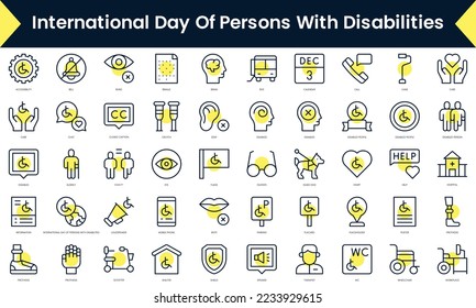 Set of thin line disabilities Icons. Line art icon with Yellow shadow. Vector illustration