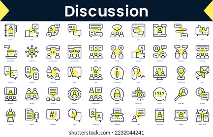 Set of thin line discussion Icons. Line art icon with Yellow shadow. Vector illustration