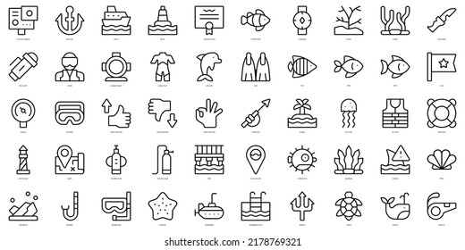Set of thin line diving Icons. Vector illustration
