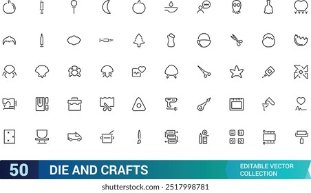 Set of thin line diy and crafts Icons collections. Thin Line art icon with editable formate, Linear icon collection. Thin line editable stroke sign.  Vector illustration