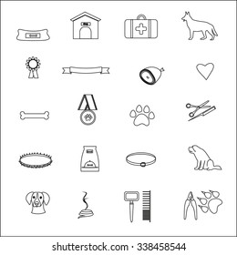 Set of  thin line dog icons.  Dog and pet supplies icons set - vector isolated. 