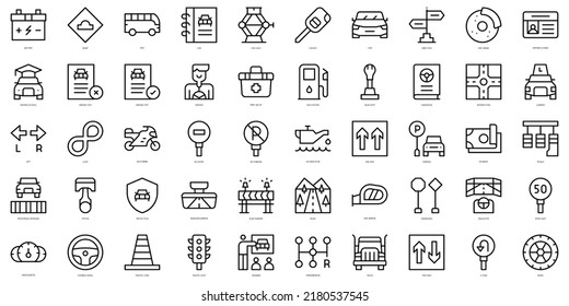 Set of thin line driving school Icons. Vector illustration