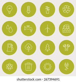 Set of Thin Line Ecology and Environment Icons. Vector Illustration
