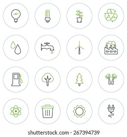 Set of Thin Line Ecology and Environment Icons. Vector Illustration