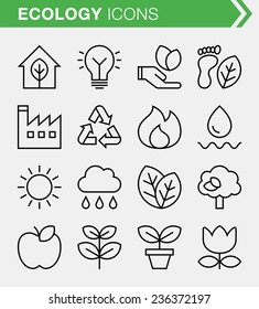 Set of thin line ecology icons.