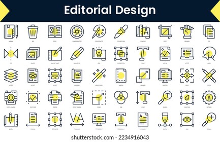 Set of thin line editorial design Icons. Line art icon with Yellow shadow. Vector illustration - Shutterstock ID 2234916043