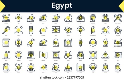 Set of thin line egypt Icons. Line art icon with Yellow shadow. Vector illustration