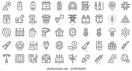 Set of thin line electricity Icons. Vector illustration