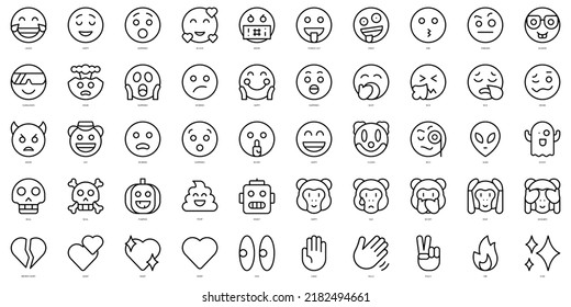 Set of thin line emojis Icons. Vector illustration
