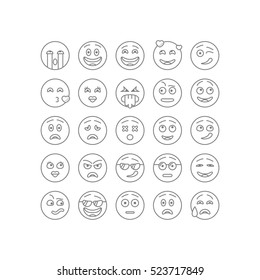 Set of thin line emoticons, emoji isolated on white background, vector illustration.