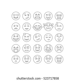 Set of thin line emoticons, emoji isolated on white background, vector illustration.