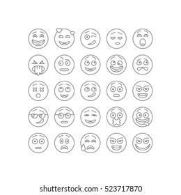 Set of thin line emoticons, emoji isolated on white background, vector illustration.