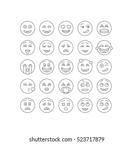 Set of thin line emoticons, emoji isolated on white background, vector illustration.