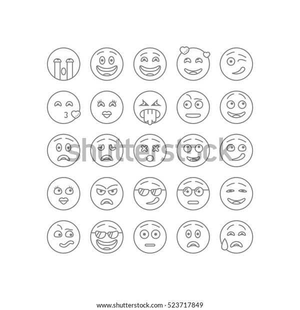 Set Thin Line Emoticons Emoji Isolated Stock Vector (Royalty Free ...