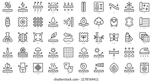 Set of thin line fabric features Icons. Vector illustration