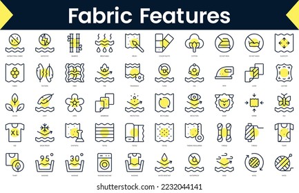 Set of thin line fabric features Icons. Line art icon with Yellow shadow. Vector illustration