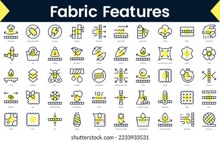 Set of thin line fabric features Icons. Line art icon with Yellow shadow. Vector illustration