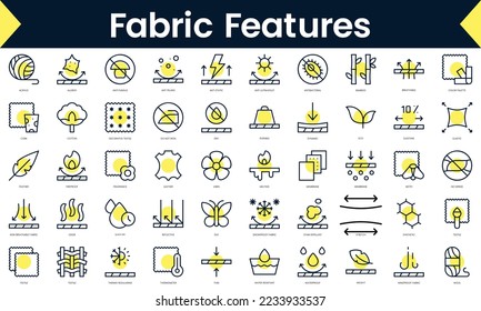 Set of thin line fabric features Icons. Line art icon with Yellow shadow. Vector illustration