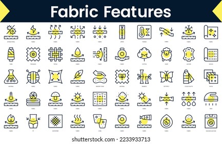 Set of thin line fabric features Icons. Line art icon with Yellow shadow. Vector illustration