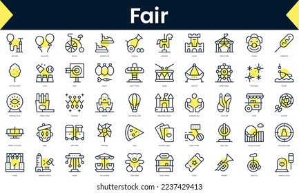 Set of thin line fair Icons. Line art icon with Yellow shadow. Vector illustration