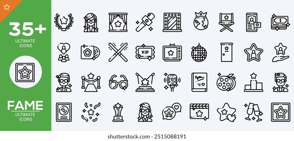 Set of thin line fame Icons. Vector illustration