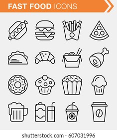 Set of thin line fast food icons.
Pixel perfect icons for mobile apps and web design.