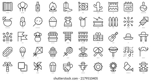 Set of thin line festa junina Icons. Vector illustration