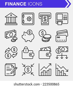 Set of thin line finance and banking icons.